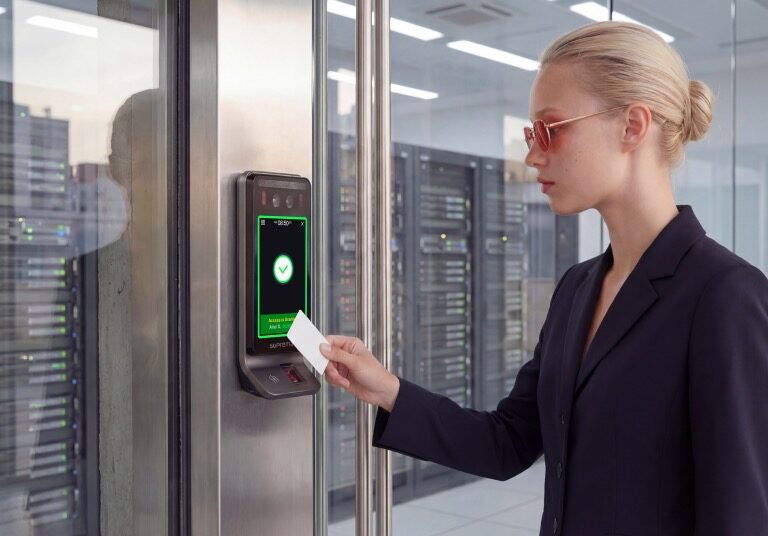 Persona acercando una tarjeta a un terminal Suprema